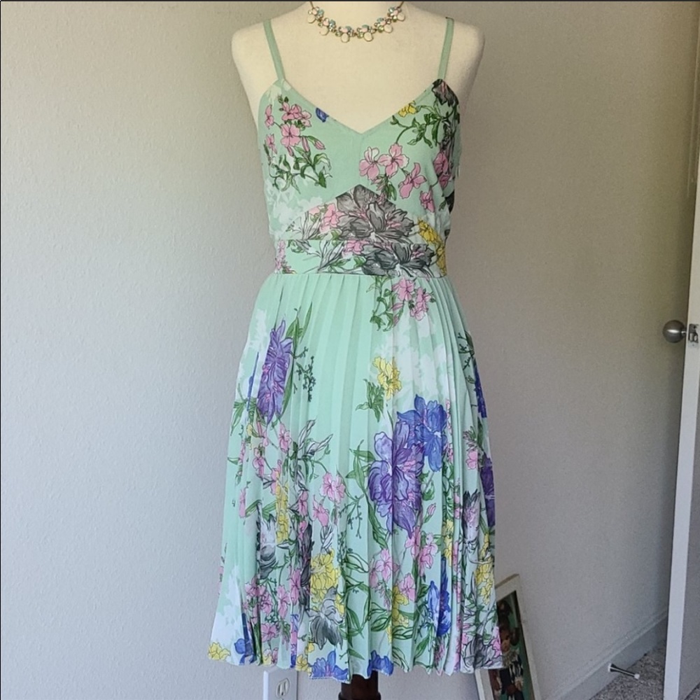 ASOS Mint Green Floral Pleated Sundress